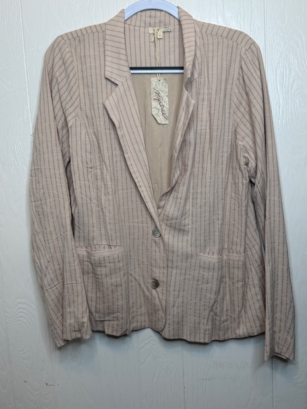 Mystree Light Beige Pinstripe Blazer Jacket L